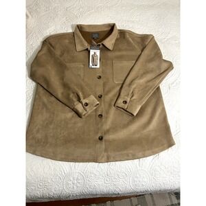 BERKLEY JENSEN Tan Faux Suede Button Up Collared Shirt Shacket Womens XL NWT